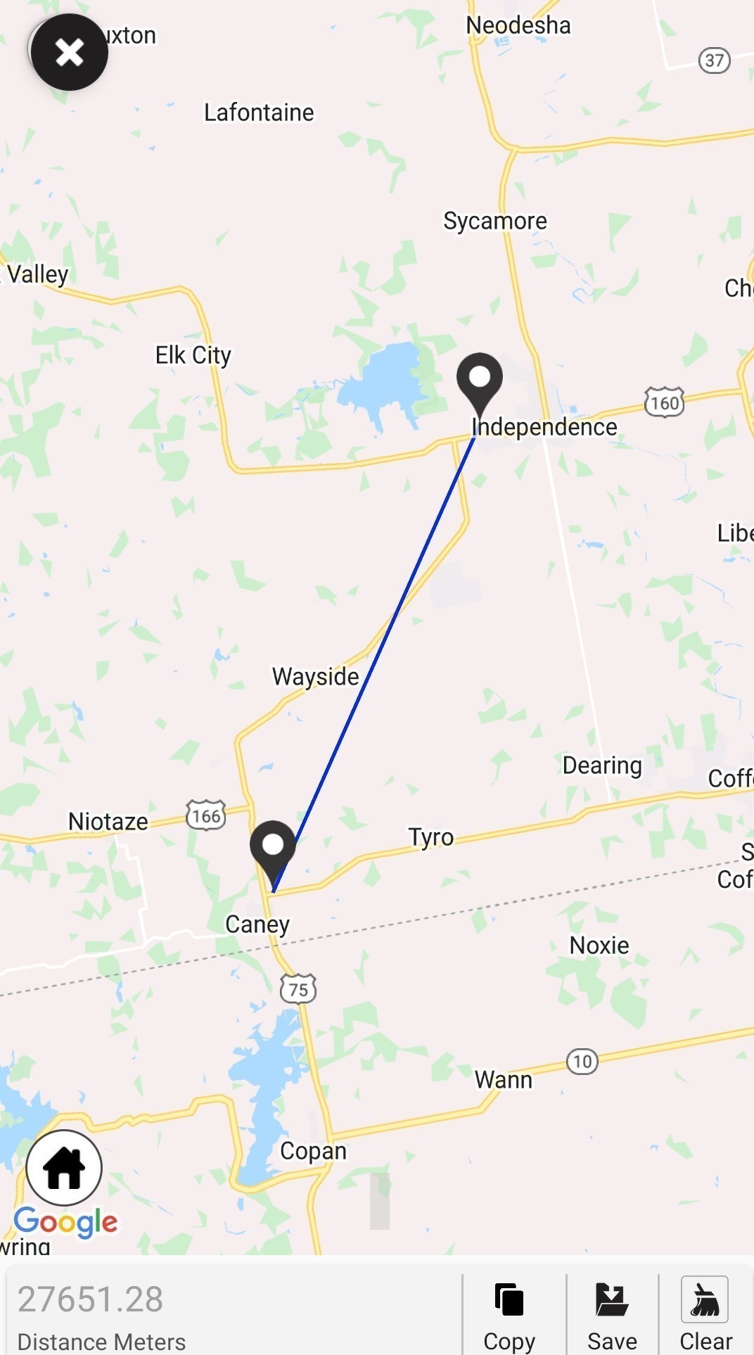 measure distance between two place