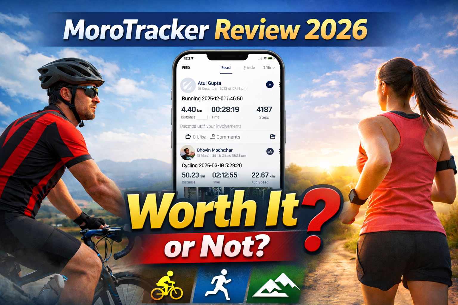 MoroTracker Review 2026 thumbnail showing cycling and running athletes with app interface and &acirc;Worth It or Not&acirc; text
