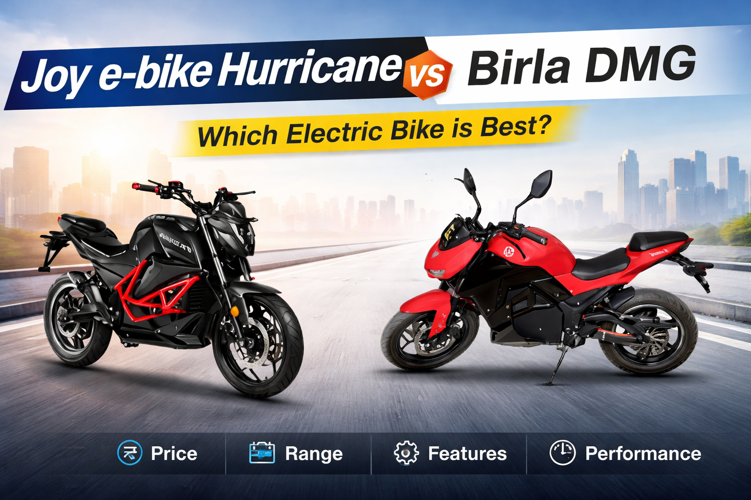 Joy e-bike Hurricane vs Birla DMG electric bike comparison in India 2026 highlighting price, range, performance, and features